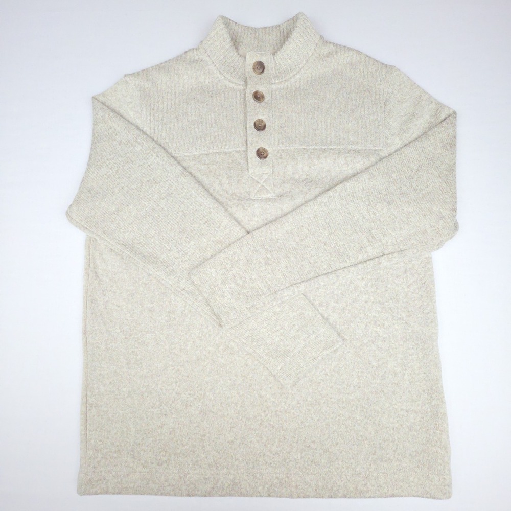 Aspen Henley Pullover Sweater Mens XL Beige Mock Neck Polyester Knit